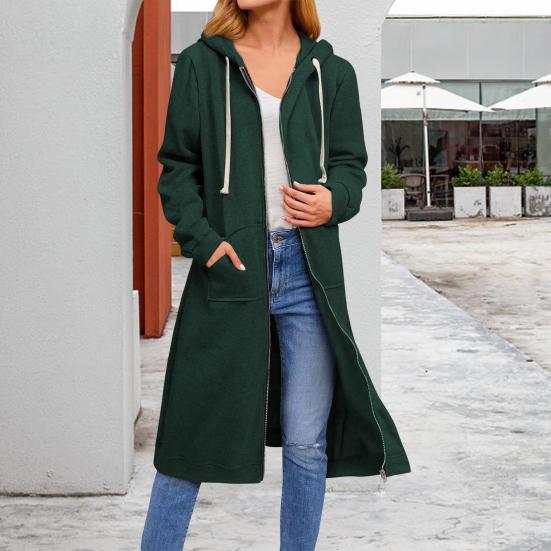 Sweater Jacket Loose Long Sleeves Zipper Hooded Cardigan Everyday Wear Casual Long Length Women Winter Coat for Trip