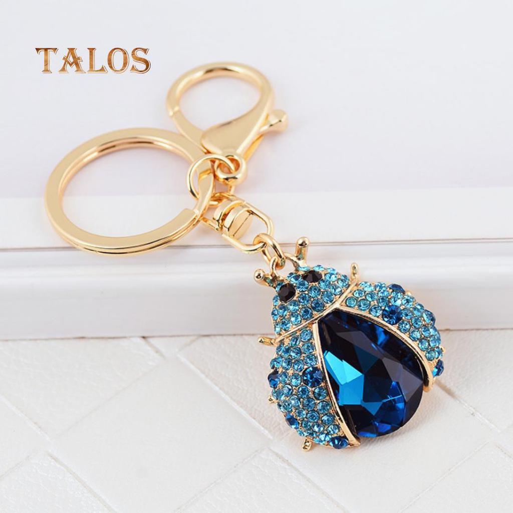 Women Cute Ladybug Shape Crystal Stone Keychain Keys Ring Chain Holder Bag Decor Suspension Trinket