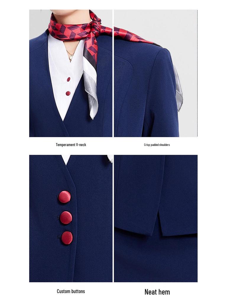 Women's Professional Flight Attendant & Receptionist Suit - Elegant Skirt Set for Beauticians and Hotel Staff