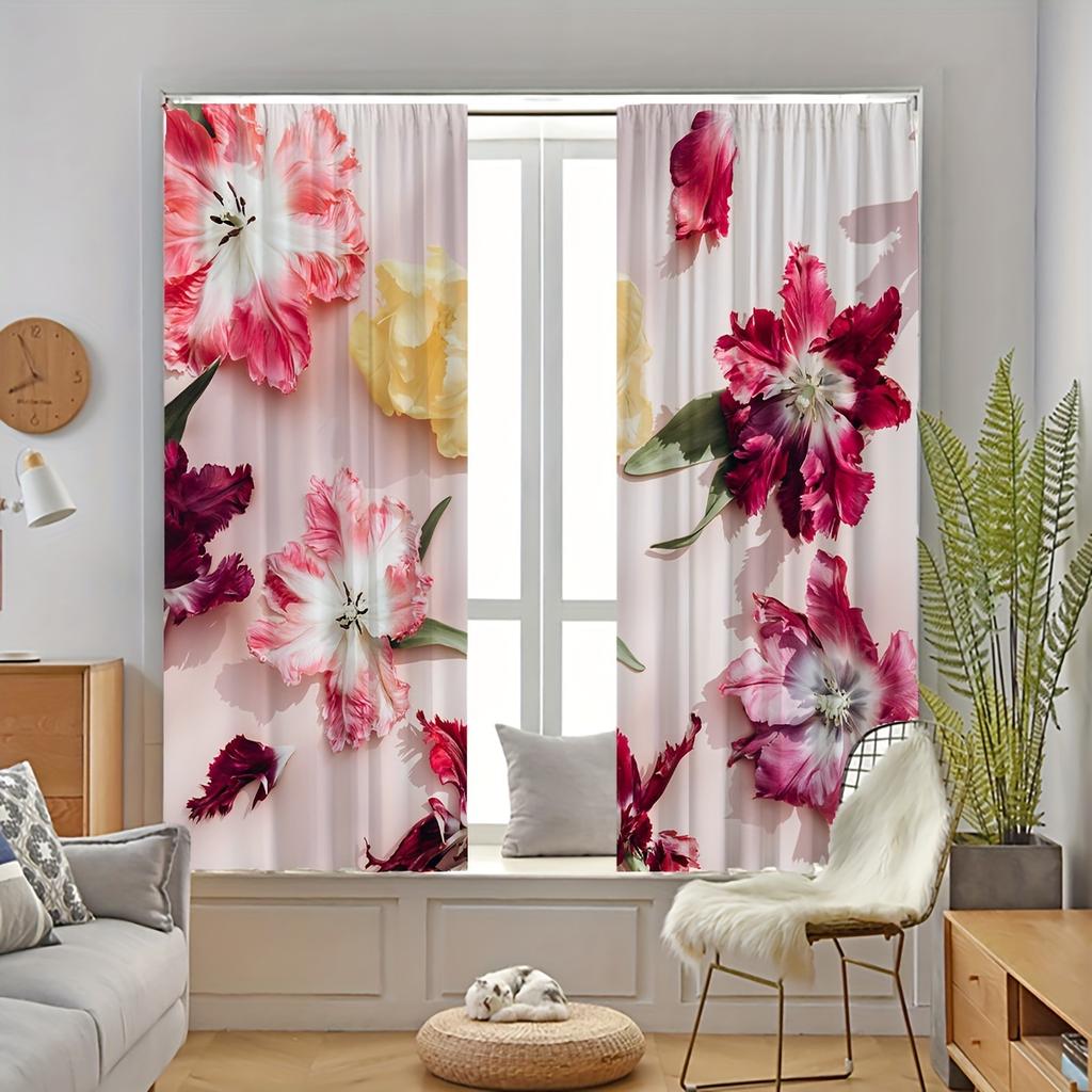 2pcs Colorful Flower Pattern Curtain Decorative Window Drape Window Treatments For Bedroom Living Room Home Decoration cortinas