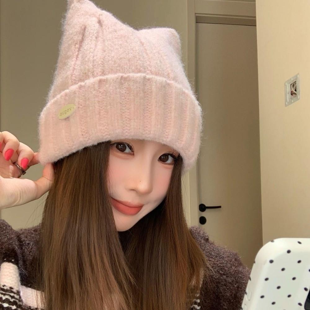 Solid Color Stretchy Beanie Hat Polyester Winter Warm Hat Classic Ribbed Knitted Beanie For Women