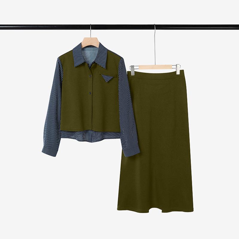 ZANZEA Women Splice Long Sleeve Blouse and Skirts Casual Two Piece Suit Sets