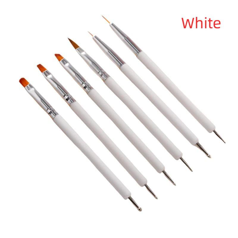 6Pcs Dual-Ended Nail Art Brush Set Black Handle Multi-Type Tips For Liner Uv Gel Painting Carving Manicure Tools Professional