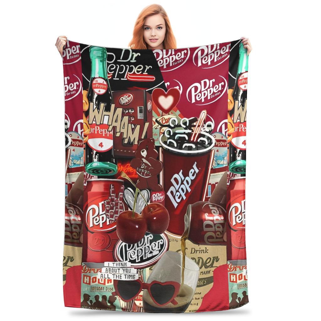 Dr Pepper Ribbon Blanket Flannel Summer Air Conditioning Drink Portable Warm Throw Blankets for Home Couch Plush Thin Quilt