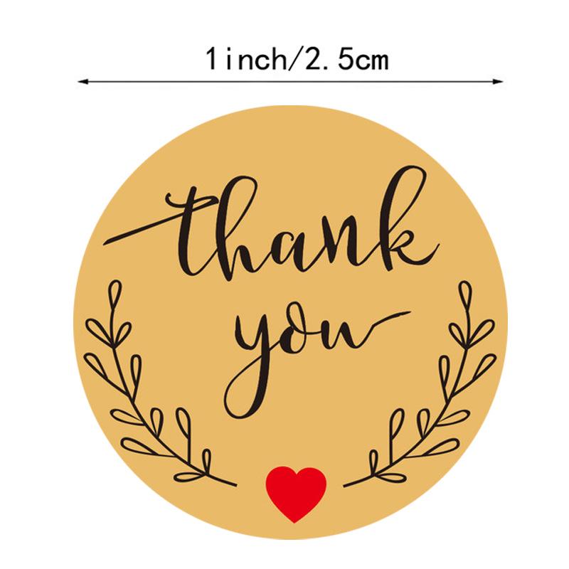 Round Cowhide Paper Thank You Stickers for Business Gift Packaging and Decorations