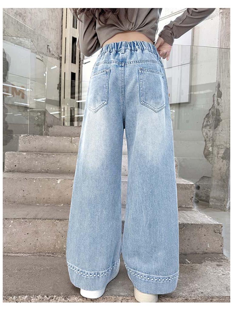 Girls' Spring & Autumn Straight Wide Leg Jeans - Trendy, Loose Fit for Elementary School Students