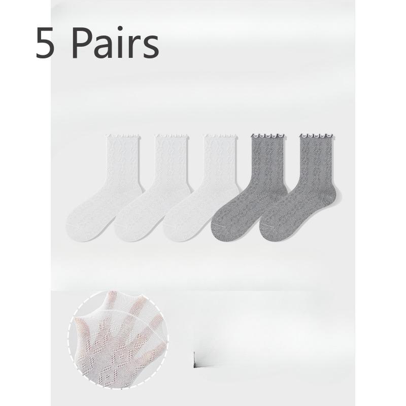 5 Pairs of Women's Summer Thin Style All Kinds of Mesh Hollow Wooden Ear Side Tube Stack Socks