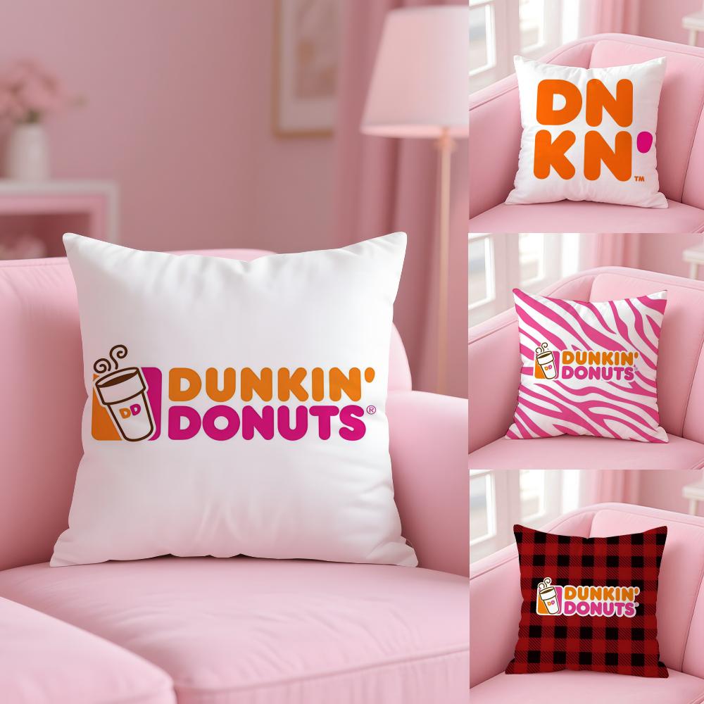 Food Dunkin' Donuts Cushion Cover Plush Fabric Soft Double-Sided Printed Sofa Pillow Case Colorfast Home Decor Gift