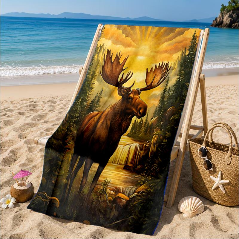 Deer With American Flag Background Beach Towel, Microfiber Beach Towel, Perfect For Pool, Beach, Travel, Home Decor Beach Party Fan Gifts