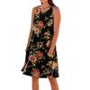 Ärmelloses Damen-Sommerkleid mit V-Ausschnitt, Blumendruck, lässig, mit Taschen, lockere Passform, leicht, für den täglichen Gebrauch