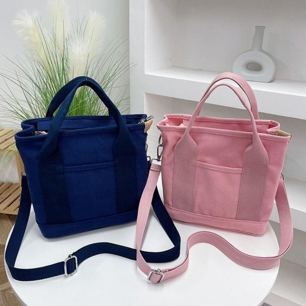 

Zipper Canvas Shoulder Bag Multi-pocket Pure Color Tote Bag Ladies/Girls синій