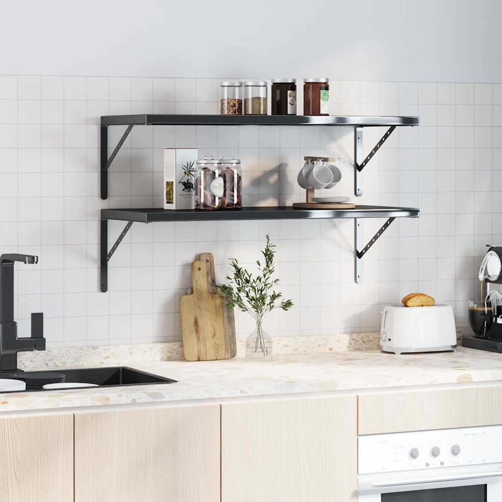 Shelf Brackets 4 pcs 40 x 2.5 x 25 cm Black Stainless Steel
