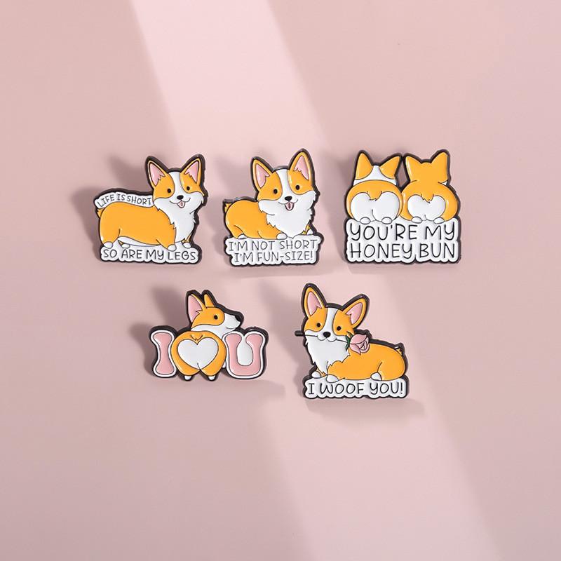 Letter Delightful Corgi Brooch Pin Vibrant Cartoon Design Versatile Fashion Accessory