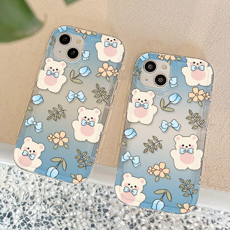 Flower Bear Apple 15 Mobile Phone Case Iphone14promax Transparent Soft Rubber 13/12/11 All-inclusive Anti-drop XR