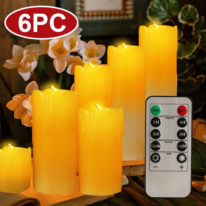 6Pcs Led Flameless Electric Candles Lamp Acrylic Glass Battery Flickering Fake Tealight Candle Bulk for Wedding Christmas