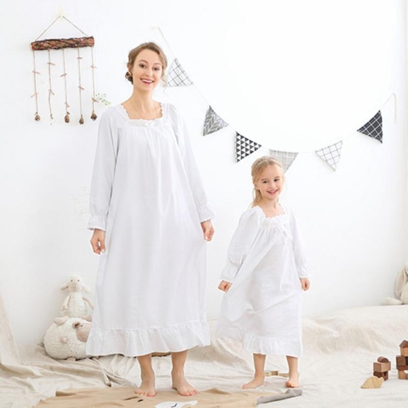 Girls Princess Sleep Dress Soft Cotton Mother Daughter Nighgown Ensuring Comfort Wear for Home or Pajama Parties