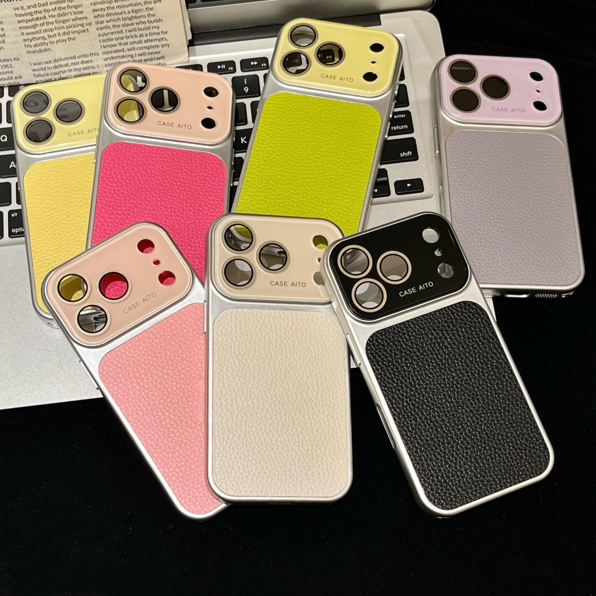 

Litchi leather pattern large window, suitable for iPhone17 mobile phone case all-inclusive solid color skin feeling Apple 16 anti-drop protective case Apple 13