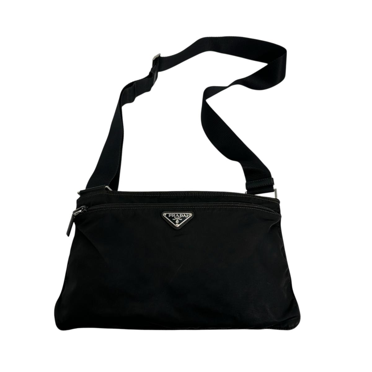 PRADA Triangle logo Shoulder Bag Nylon black Women Used
