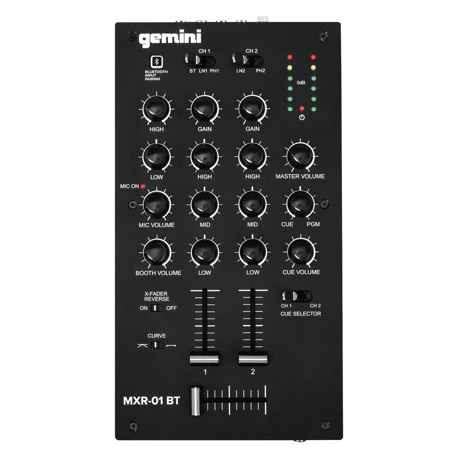 

2-канальний DJ-мікшер Gemini з функцією підключення GEMINI Bluetooth і еквалайзером посилення MXR-01BT & []