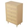 5-Schubladen Rattan Kommode, Moderne Schrankkommode für Schlafzimmer, Natürliche Rattan Kommode mit Metallgriffen & Holzbeinen, Kleideraufbewahrungskommode