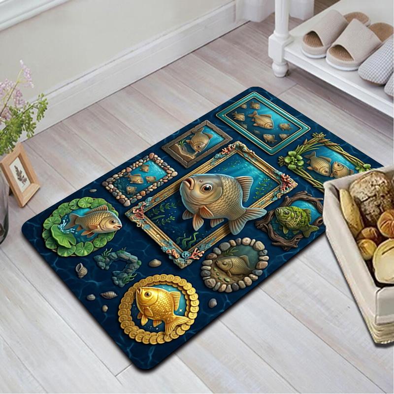 Underwater Fish Art Pattern Rug Floor Mat for Living Room or Bedroom Soft and Comfortable Carpet a Gift for Birthday and Holiday.