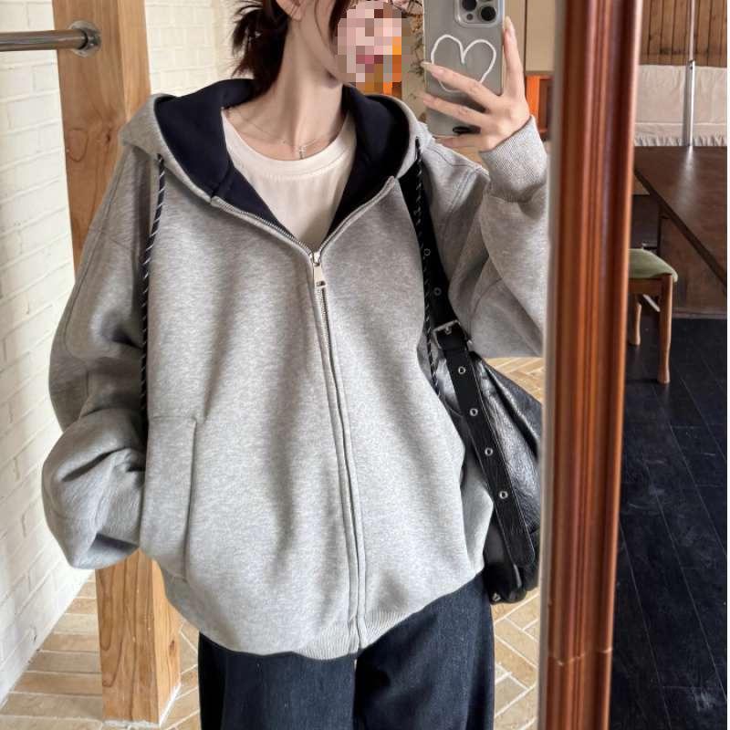 

Women s Oversized Heavyweight Gray Hooded Cardigan Jacket - Trendy Autumn/Winter Hoodie Top Large сірий колір