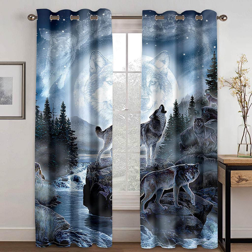 

3D цифровая печать штор в стиле бохо, цифровая печать штор, ловец снов «Лунный», «Король волков», «Снежная гора», штора для гостиной Small2x50W60H(CM)&Grommet Top