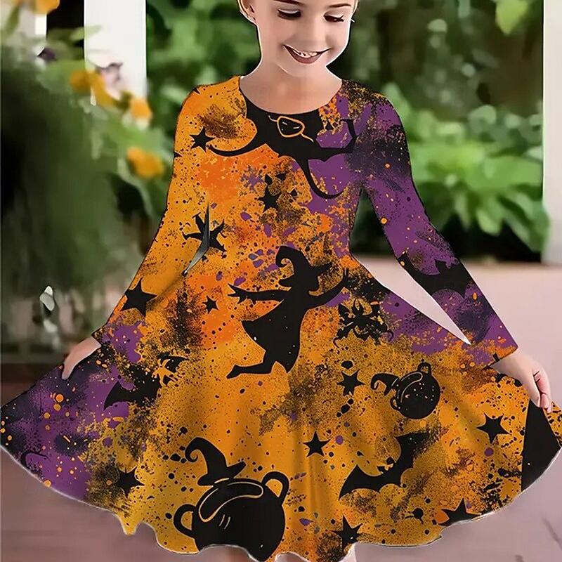 

Повседневное розовое платье для девочки с принтом летучей мыши и круглым вырезом, с длинными рукавами, детское платье принцессы 180 оранжевый