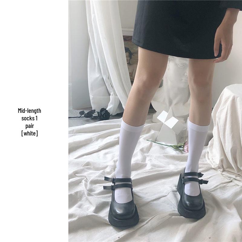 Japanese-Style White Silk Bow Knee-High Stockings
