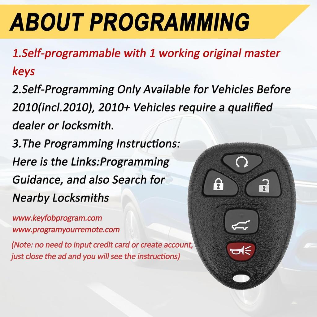 Key Fob Replacement for 07-14 Chevy Suburban Tahoe/ 09-17 Traverse/ 07-14 GMC Yukon/ 08-17 Acadia Buick Enclave/ 07-13 Escalade Car Keyless Entry