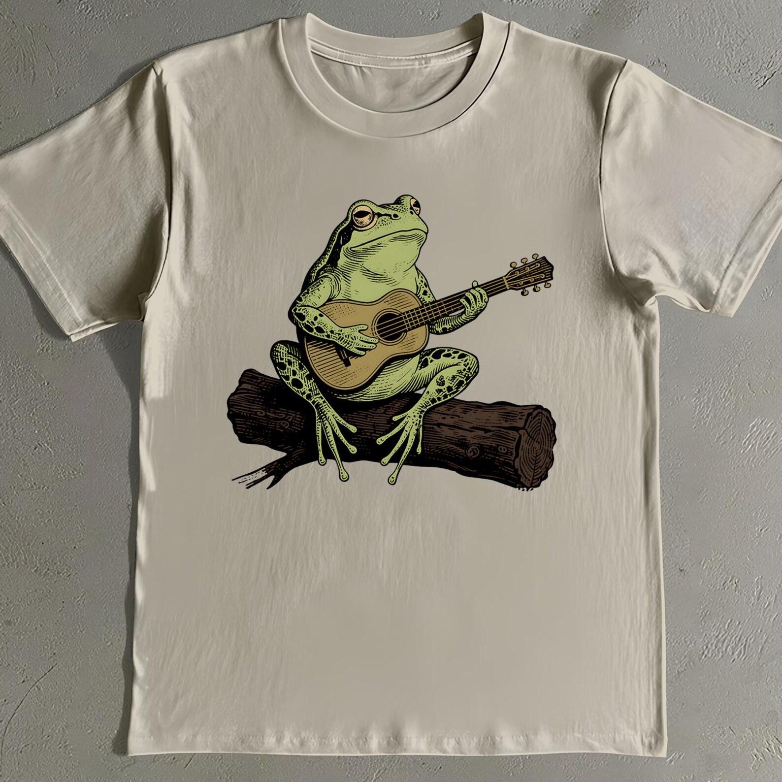 Frog Playing Guitar Shirt - Funny Cottagecore Toad Tee - Retro Nature Lover Gift S
