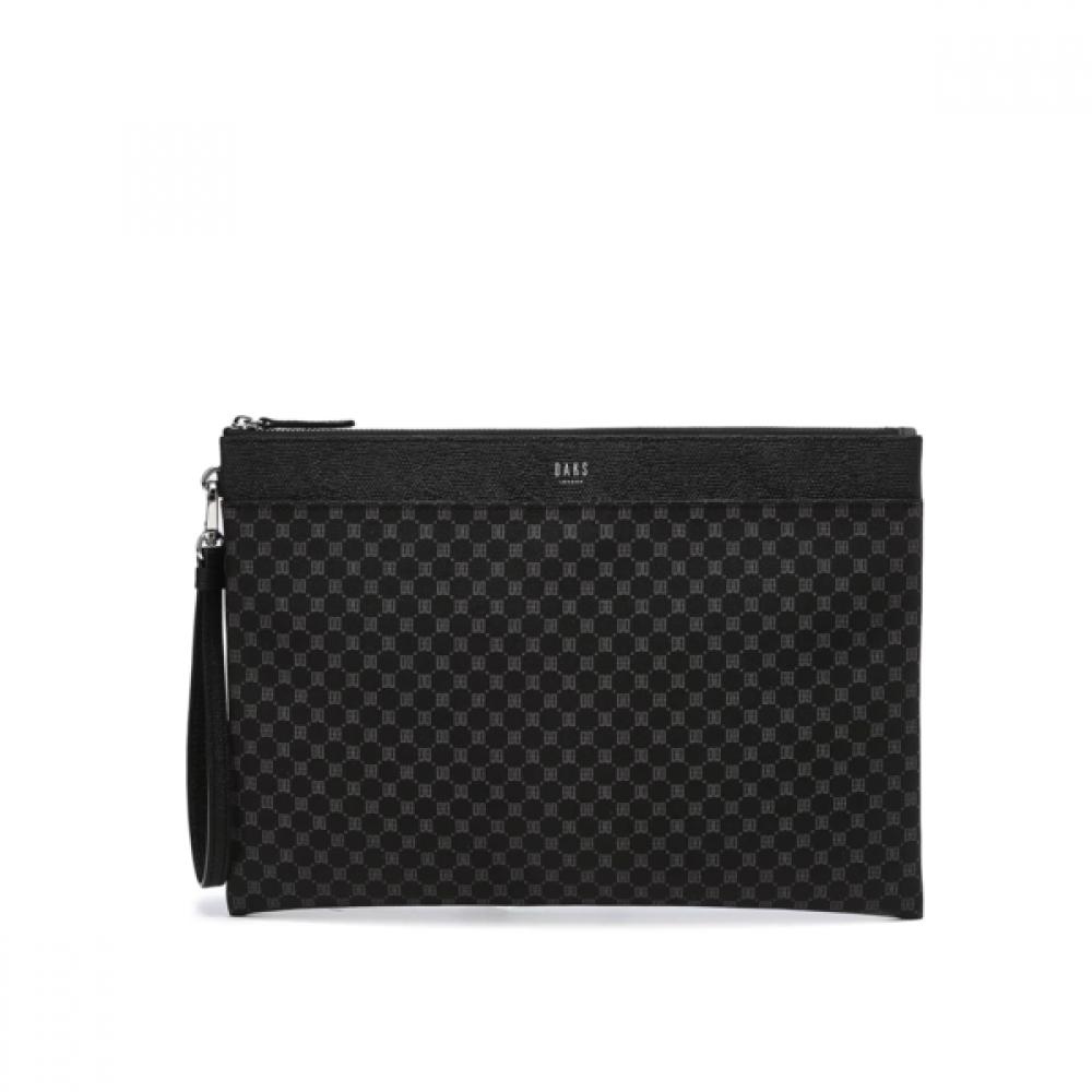 Daks Black Leather Dd Logo Pattern Large Clutch Bag Dbba2f466bk