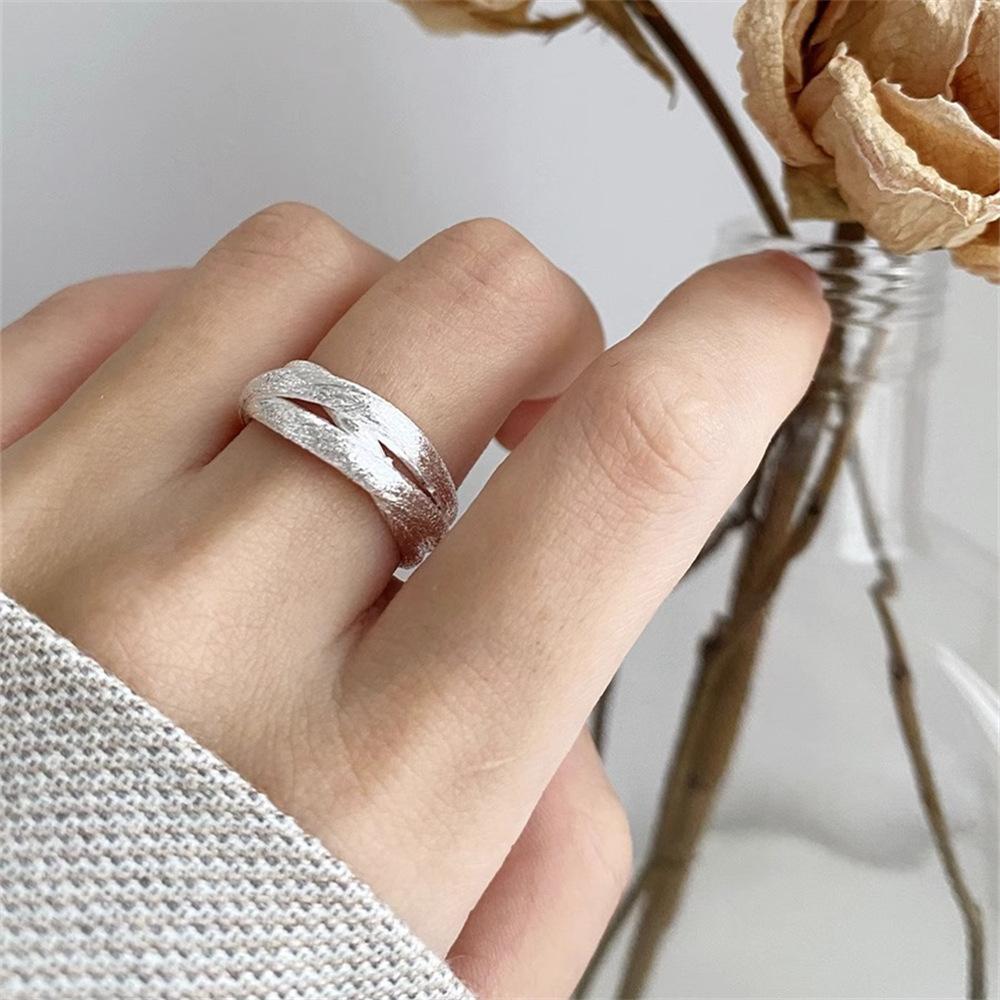 S Sterling Silver Multi-Layer Cross Brushed Ring Versatile Unique Stylish Frosted Open Ring