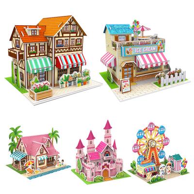 Three-Dimensional 3D Model Puzzles Handmade DIY Houses Building Blocks Kids Toys
