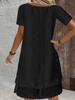Spring/Summer Women's Casual Loose Short Sleeve Solid Color Layered Dress