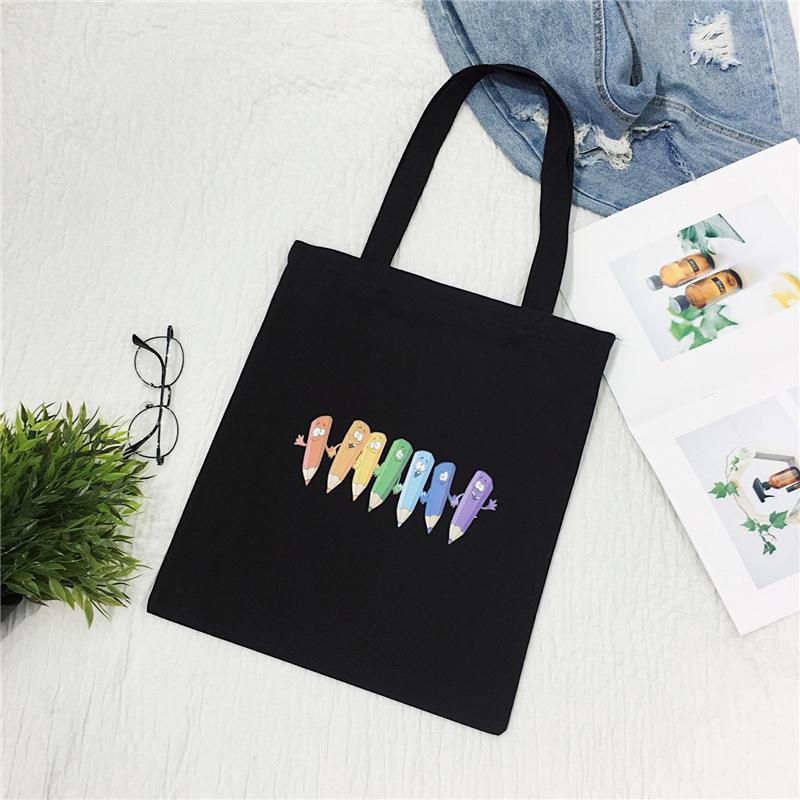 Cartoon canvas bag women's shoulder new student literary printed cloth bag handbag simple large-capacity shopping bag