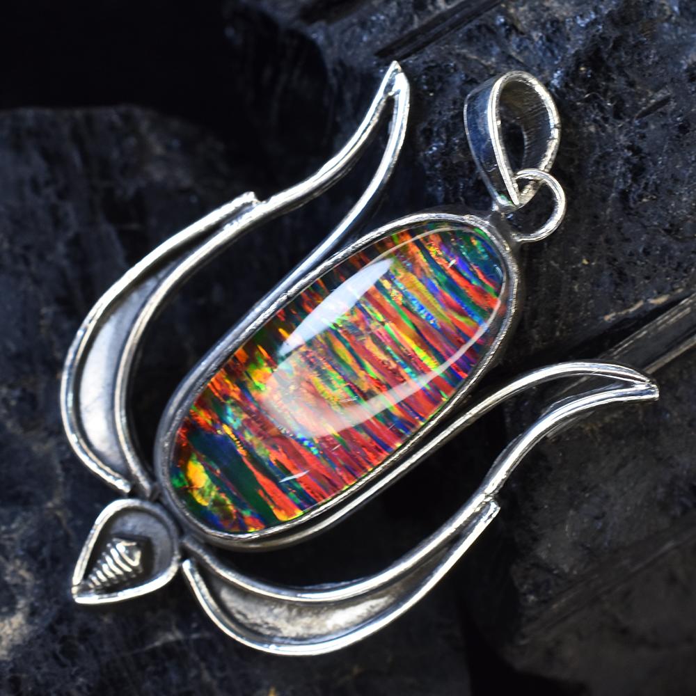 Natural Opal Pendant 53 ct 925 Sterling Silver Oval Birthstone October Birthday Birthstone