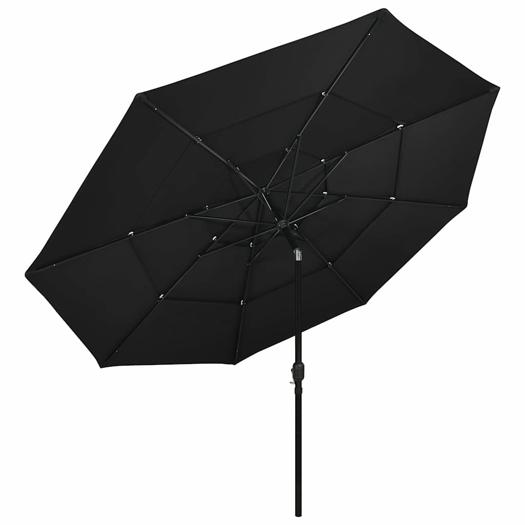 vidaXL Sonnenschirm mit Aluminium-Mast 3-lagig Schwarz 3,5 m