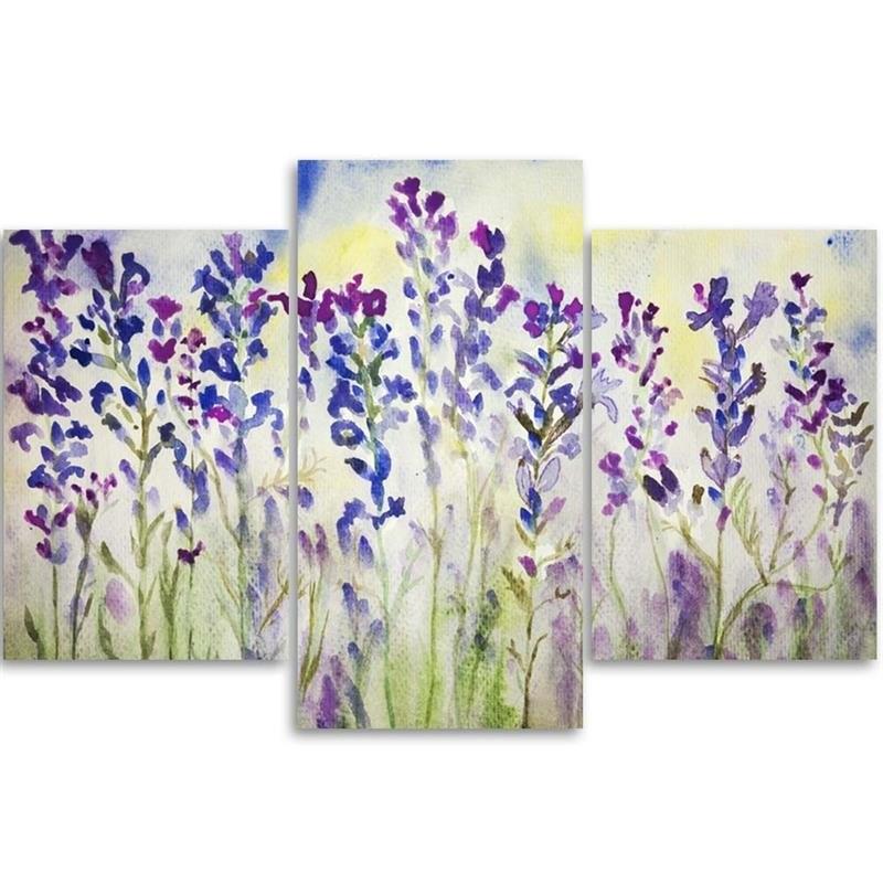 Three piece picture canvas print Field Flowers Violet