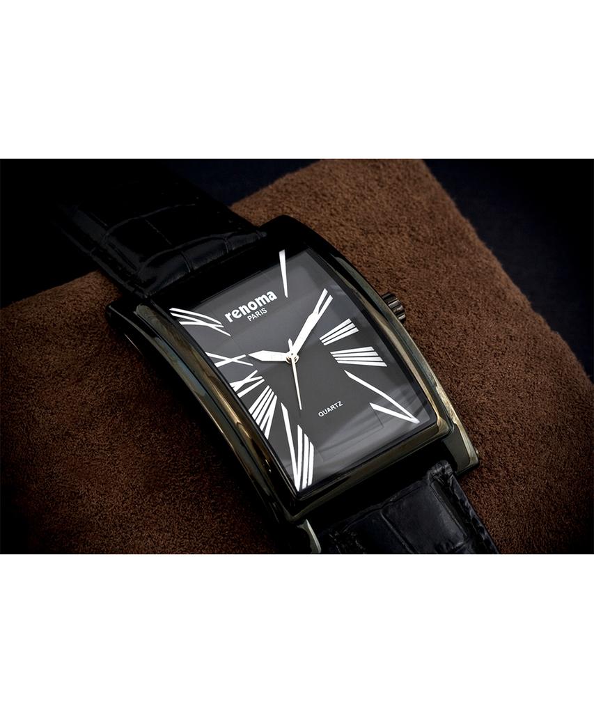 Lenomasigye Re195 Roman Numeral Men'S Leather Wristwatch Black / Brown / White