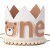 First Kids Birthday Party Glitter Brown Bear Hat ONE Burlap Lion Birthday Crown Baby Shower Photoprops Party Decorations