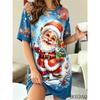 Damen Sommer Freizeit Weihnachtsikleider Mit Rundhalsausschnitt Kurzärmelig Santa Claus Muster Gedruckt Locker Haus Damenkleid