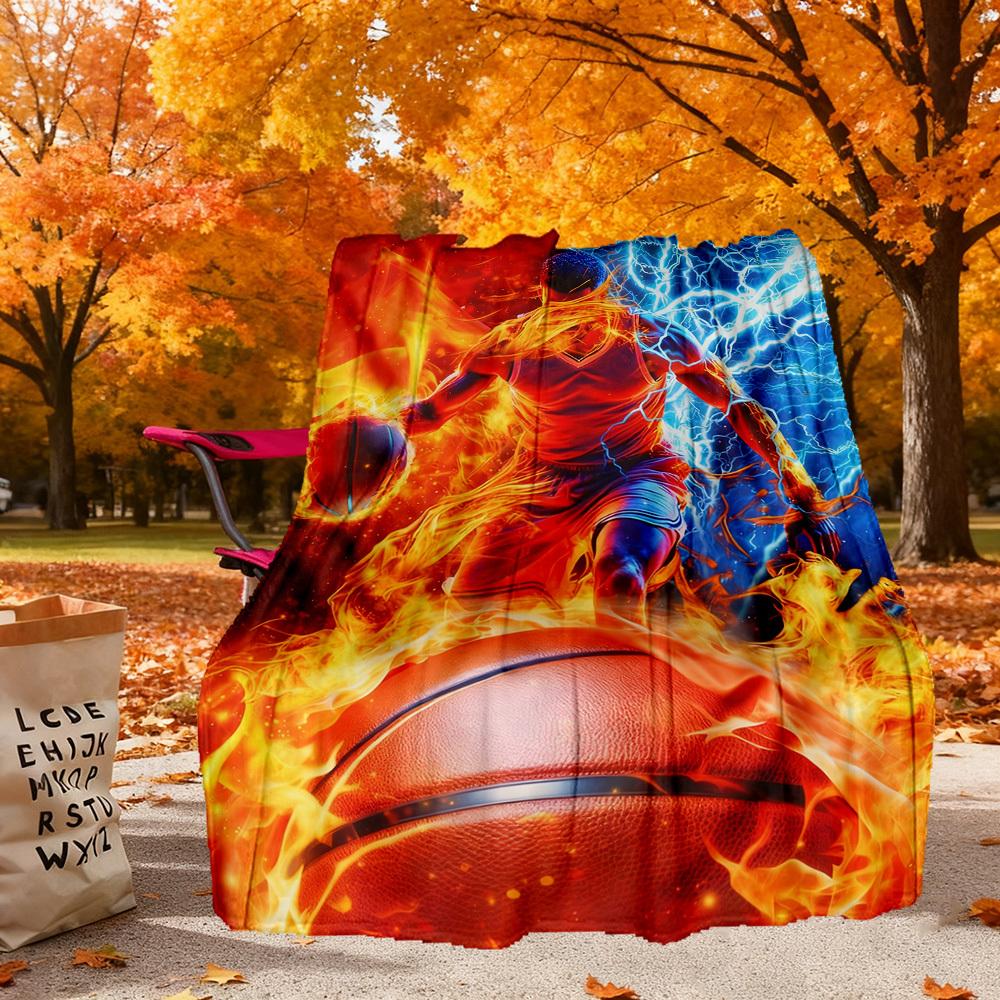 Fire Basketball Outdoor Flannel Blankets, Outdoor Travel, Home Blankets, Fan Gifts,Suitable for All Seasons, Christmas Gifts. R1127013