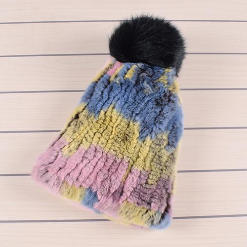 Winter Fur Hats for Ladys Women's Rex Rabbit Fur Caps Beanies Solid Elastic Winter Fashion Accessories Fox Fur Pompom Hat
