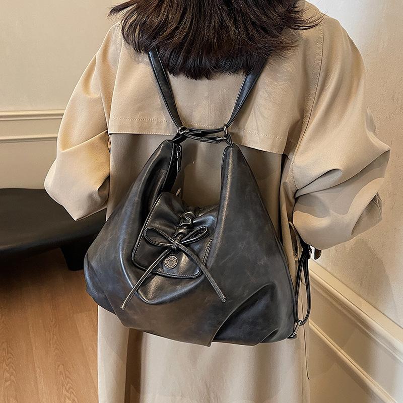 Premium Light Retro Maillard Solid Color Double Shoulder Tote Bag Multi-back Method Versatile Shoulder Bag