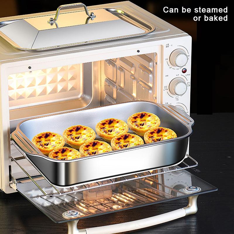 Stainless Steel Baking Pan With Lids Deep Dish For Fish/Pasta/Grilling Oven & Dishwasher Safe Cookware