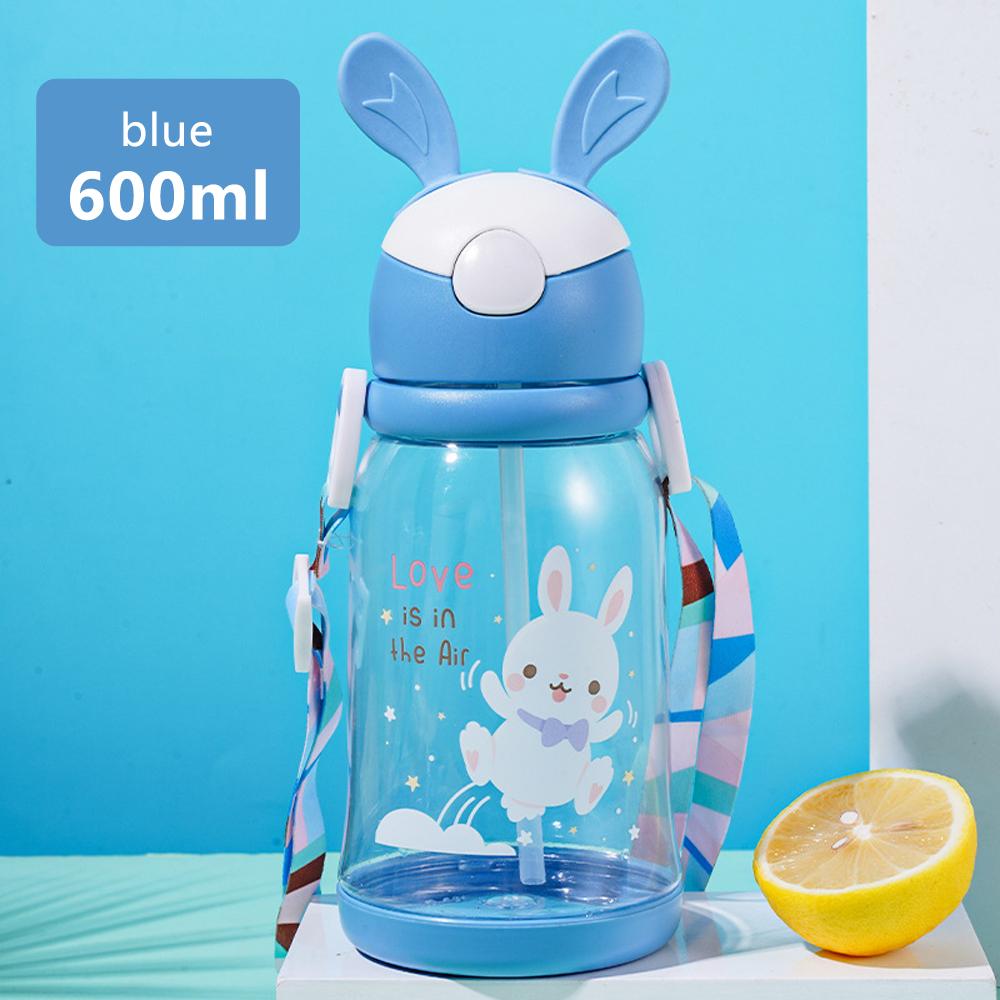 600ml Cute Kids Water Sippy Cup With Straw Cartoon Plastic Water Cups Leakproof Water Bottles For Girls Children's Cup BPA Free