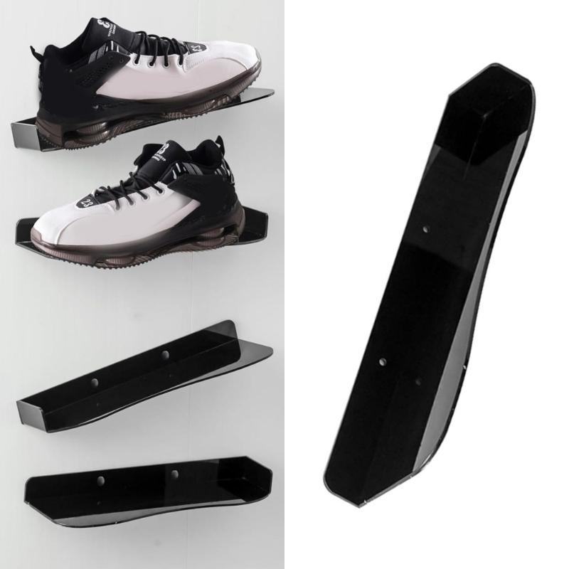 1 Pair Space Saving Shoe Display Stand Wall Mount Rack for Sneakers and High Heels Acrylic Shelf with Adjustable Height
