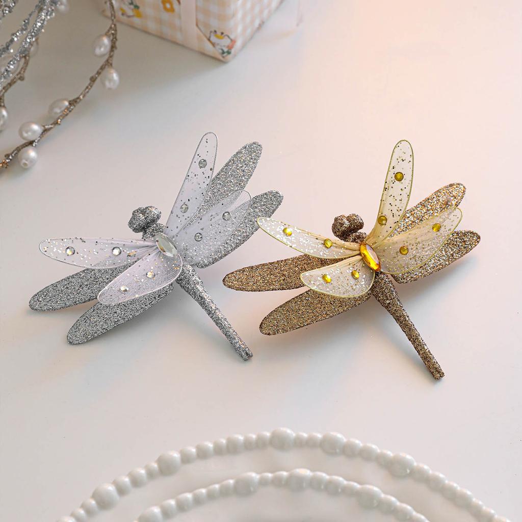 2PCS Christmas Butterfly Dragonflies Shaped Plastic Hanging Ornaments For Indoor Outdoor Holiday Party Decoration