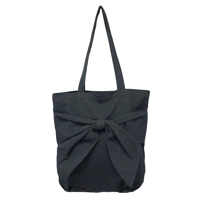 

tote bag ladies large capacity A4 Completely BIG tote cute big ribbon cotton black